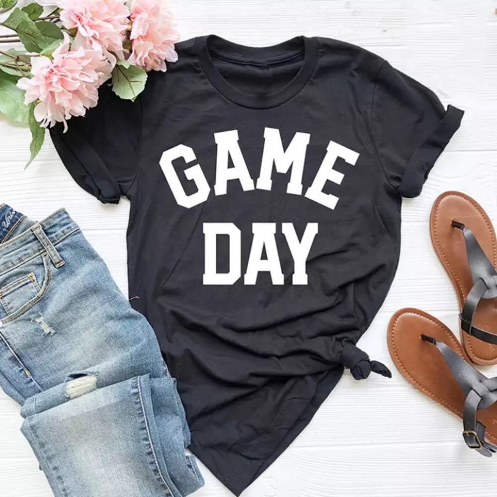 Black Game Day Graphic Tee T-Shirt Football New